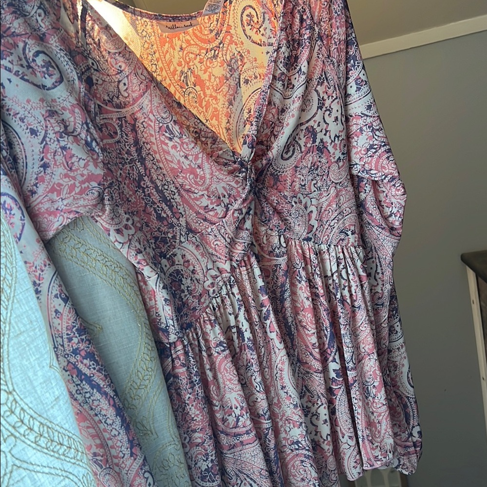 Purple and Pink Wrap Blouse with 3/4 Sleeves